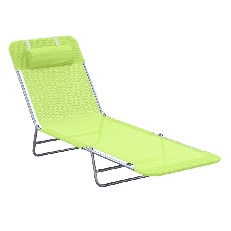 Outsunny Portable Sun Lounger, Lightweight Folding Chaise Lounge Chair w/ Adjustable Backrest & Pillow for Beach, Poolside and Patio, 1 of 9