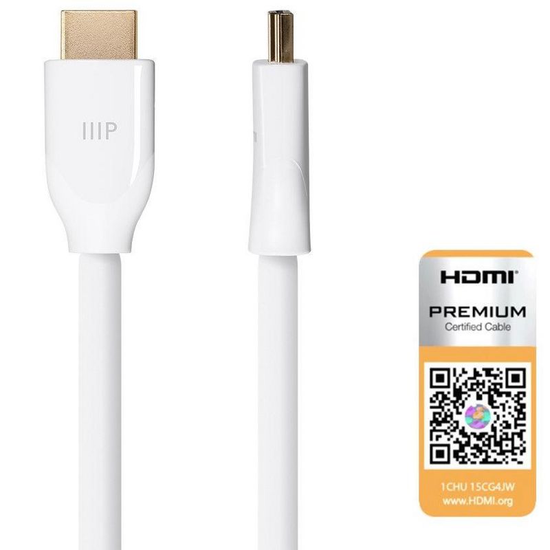 Monoprice HDMI Cable - 3 Feet - White | Certified Premium, High Speed, 4k@60Hz, HDR, 18Gbps, 28AWG, YUV 4:4:4, Compatible with UHD TV and More, 1 of 6