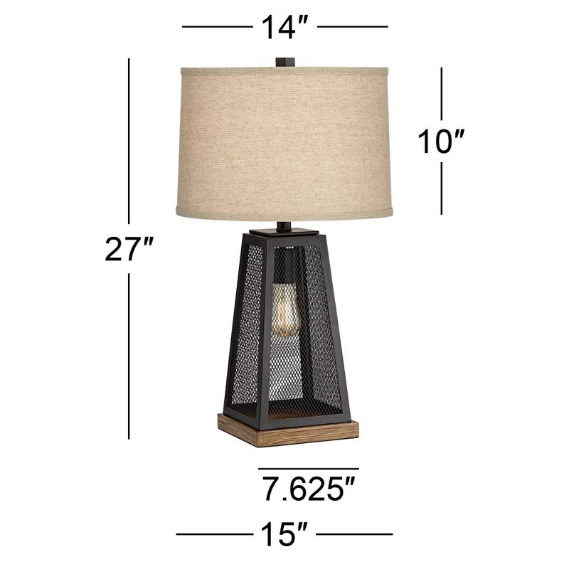 Franklin Iron Works Barris Industrial Table Lamp 26 3/4" High Metal Mesh with Nightlight LED USB Charging Port Burlap Shade for Living Room House Desk, 4 of 10