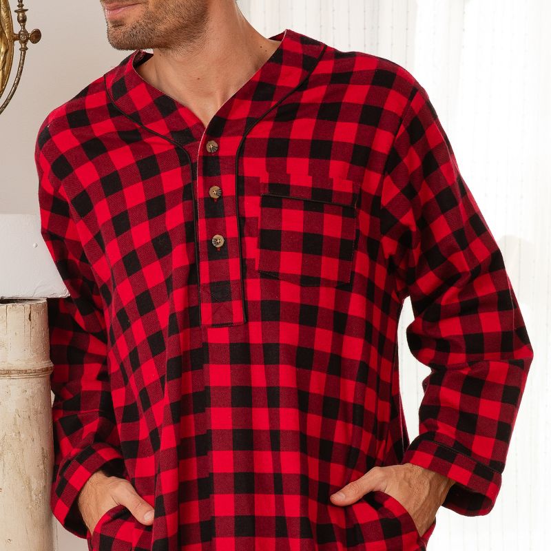 ADR Men's Soft Cotton Flannel Sleep Shirt, Long Henley Night Shirt Pajamas, 5 of 6