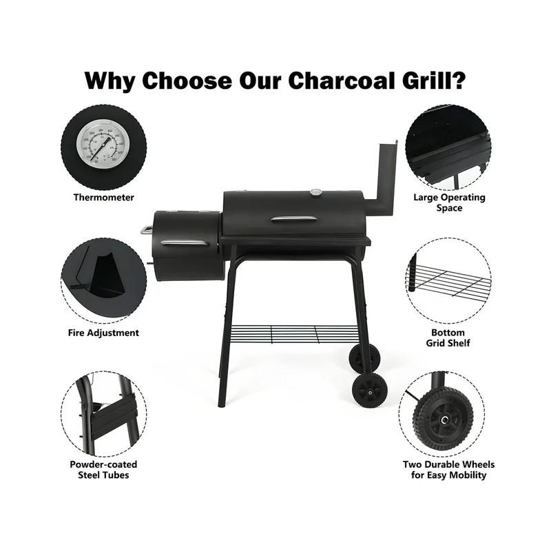 SUGIFT Outdoor Portable BBQ Charcoal Grill with Offset Smoker for Pit Patio Backyard, Black, 4 of 7