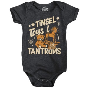 Tinsel Toys And Tantrums Baby Bodysuit Funny Sarcastic Christmas Graphic Novelty Jumper For Infants - Crazy Dog Baby Bodysuit Gift For Christmas - 1 of 4