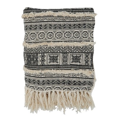 Saro Lifestyle Saro Lifestyle Block Print Design Embellished Throw, Black, 50"x60"