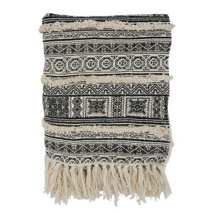Saro Lifestyle Saro Lifestyle Block Print Design Embellished Throw, Black, 50"x60" - 1 of 4