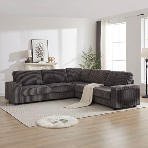 110-Inch Corduroy Corner Sofa: L-Shaped with Storage, USB/Type-C Ports, Cup-Holders - Deep Seat Comfort for Living Room - 1 of 4