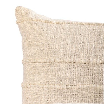 Beige Rectangular Lumbar Pillow with Fur Embellishment, 15x24