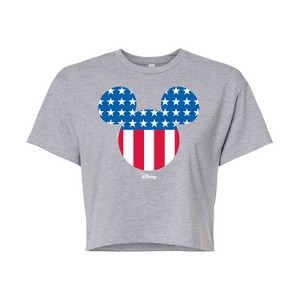 Women's - Disney - Mickey Silhouette American Flag Cropped Graphic T-Shirt - 1 of 4