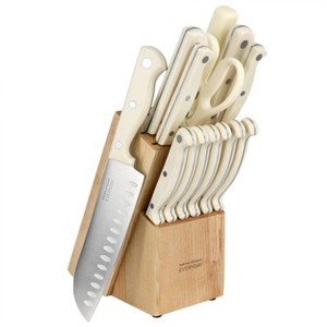 Gibson 14 Piece Stainless Steel Cutlery and Wood Block Set in Linen - 1 of 4