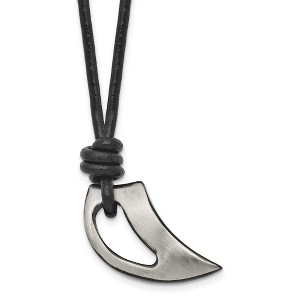 Black Bow Jewelry Black Plated Stainless Steel & Leather Brushed Claw Necklace, 20 Inch - 1 of 4