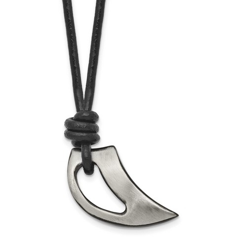 Black Bow Jewelry Black Plated Stainless Steel & Leather Brushed Claw Necklace, 20 Inch - image 1 of 4