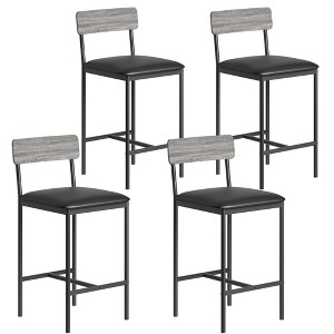 Bar Stools Set of 2/4, Kitchen Bar Stools with Footrest, PU Upholstered Counter Height Barstools, Bar Chairs with Back for Kitchen Island - 1 of 4