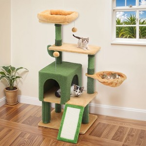 44.5in Tall Adjustable Cat Tree Tower with Self-Grooming Brush for Indoor Cats - 1 of 4