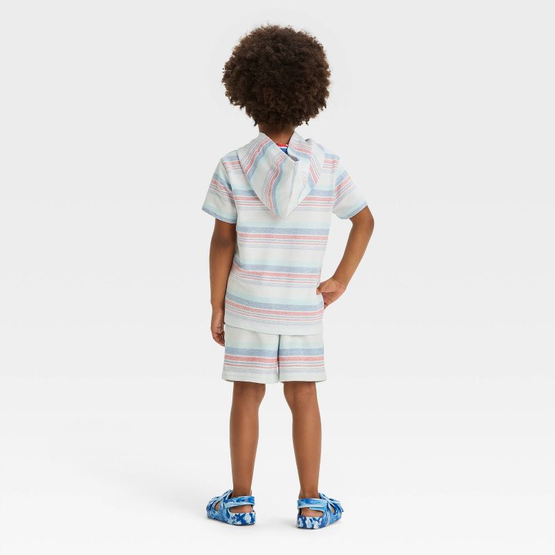 Toddler Boys&#39; Short Sleeve Hooded Striped Knit Set - Cat &#38; Jack&#8482; White, 3 of 6