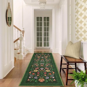 Vintage Floral Area Rug - Soft Non-Slip Low Pile Stain Resistant Carpet Large Retro Accent Throw Rug for Living Room Bedroom Dining Room - 1 of 4