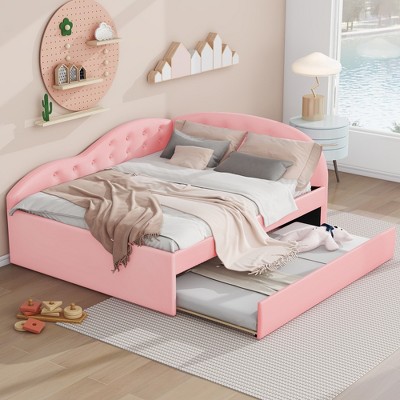 Whisen PU Upholstered Tufted Daybed with Cloud Shaped Guardrail