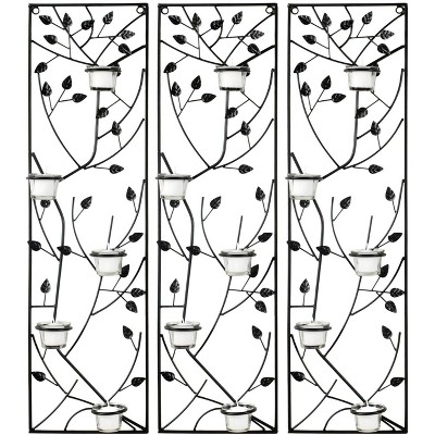Margot Tea Light Climbing Leaves (Set of 3) Wall Decor - Black - Safavieh