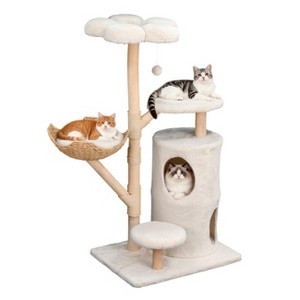BingoPaw 56 Inch Tall Modern Multi-Levels Cat Tree Tower Cats Furniture Kitten Play Center with Flower Perch, Wicker Basket & Solid Willow Wood Posts - 1 of 4