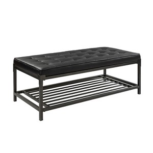 Alex Leather rectangle tufted coffee table with metal base| ARTFUL LIVINIG DESIGN - 1 of 4