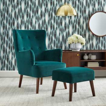 Jane Accent Chair & Ottoman Set Emerald Green - angelo:HOME