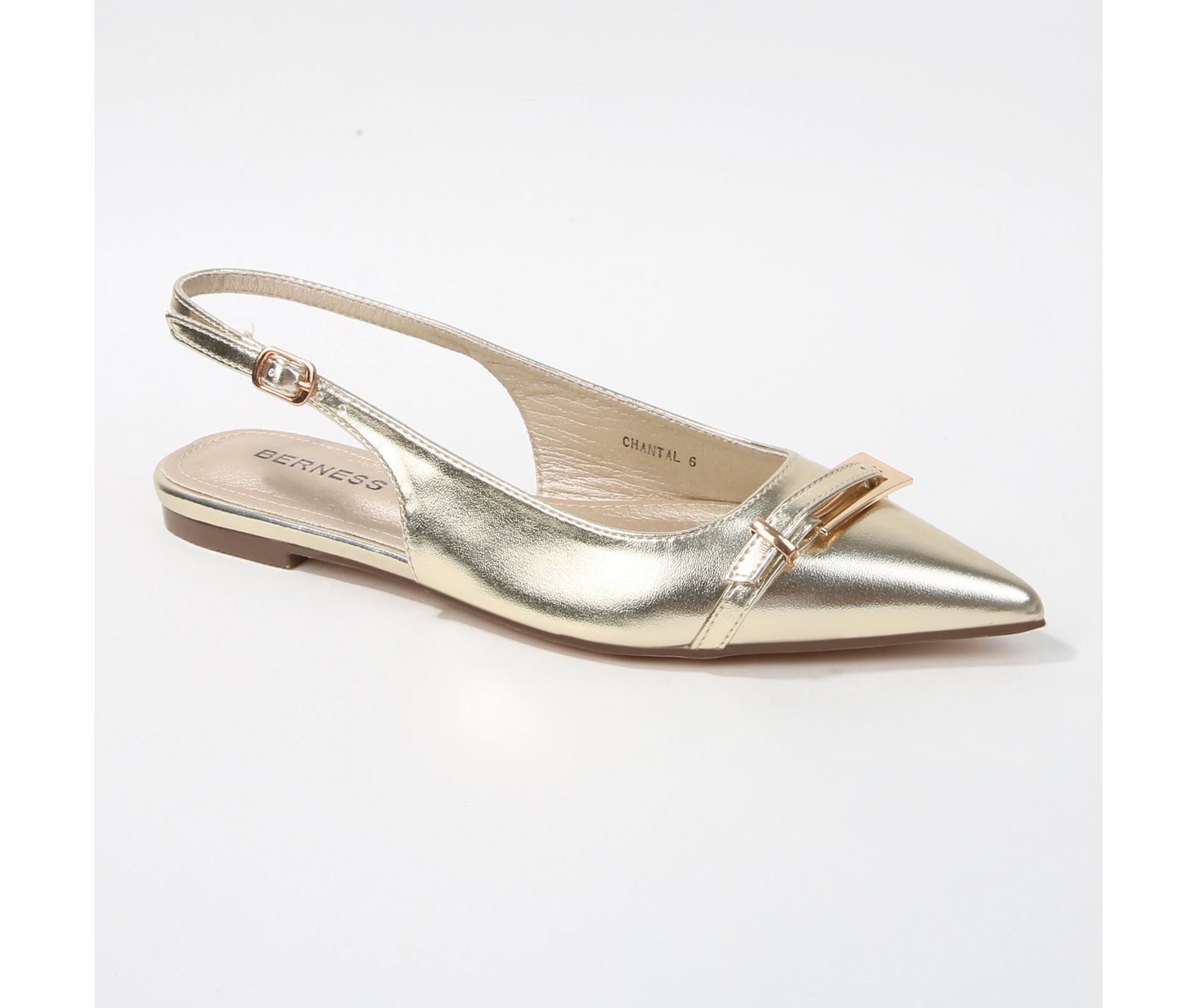 Berness Women's Chantal Metallic Buckle Pointed Toe Slingback Flats