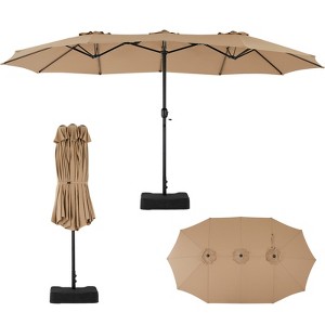 ELJGET 15FT Large Rectangle Patio Umbrella with Base, Outdoor Market Umbrella for Deck, Garden, Backyard & Poolside Shade Khaki - 1 of 4