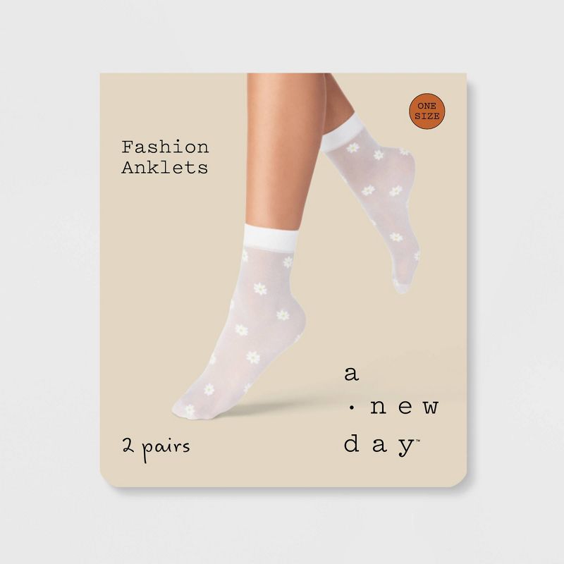 Women&#39;s 2pk Daisy Sheer Anklet Socks - A New Day&#8482; Black/White 4-10, 4 of 5