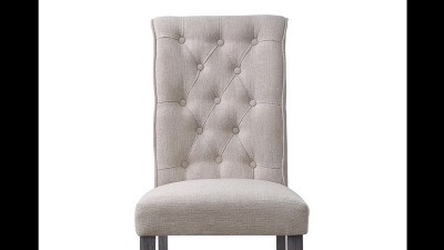 High Parsons 42" Gray Linen Upholstered Side Chair with Wood Legs
