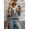 Women's Long Sleeve Color - Block Waffle Blouse, V - Neck Button - Front Casual Top - 2 of 4