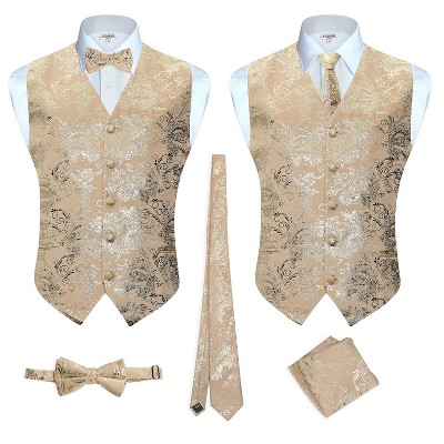 Gioberti Men's Formal 4pc Metallic Paisley Vest Necktie Bowtie and Pocket Square