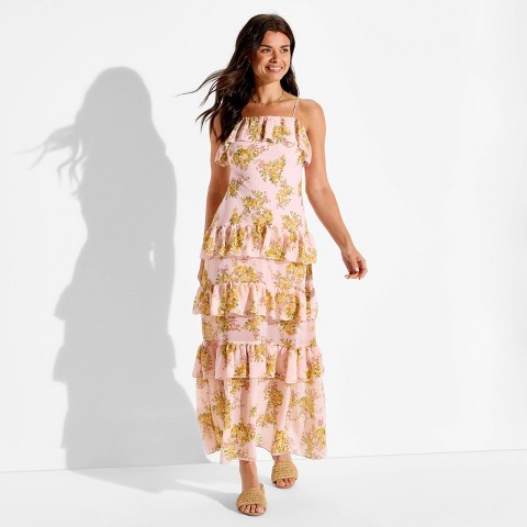 Женские платья Wild Fable Women's Flounce Tiered Maxi A-Line Dress - Wild Fable™ Pink Floral XXS