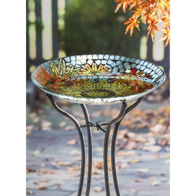 18" Mosaic Glass Bird Bath with Translucent and Metallic Finish
