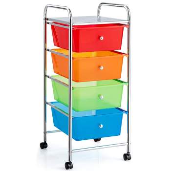 Costway 4-Drawer Cart Storage Bin Organizer Rolling w/Plastic Drawers Rainbow