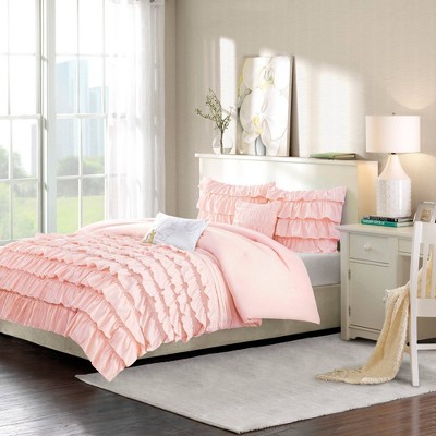 Blush Twin Reversible Microfiber Ruffled Comforter Set