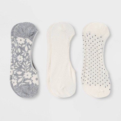 Women's Floral 3pk Liner Socks - A New Day™ Heather Gray/Cream 4-10