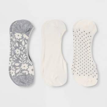 Women's Floral Print 3pk Liner Socks - A New Day™ Heather Gray/Cream 4-10