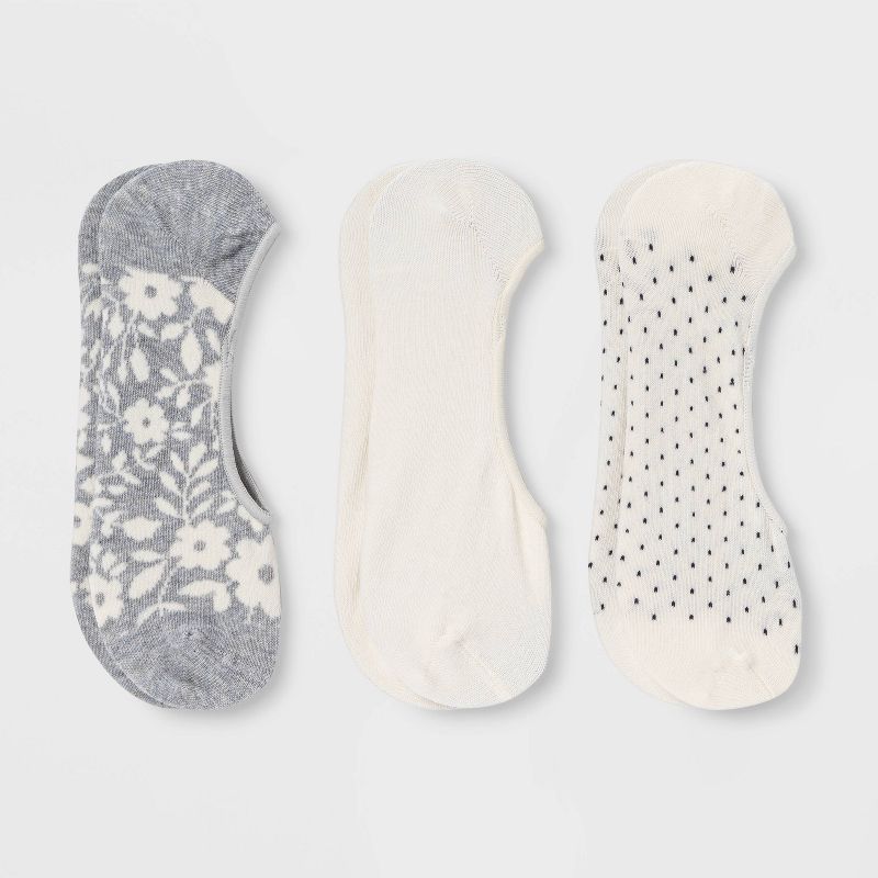Women&#39;s Floral Print 3pk Liner Socks - A New Day&#8482; Heather Gray/Cream 4-10, 1 of 3