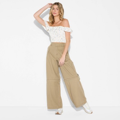 Women's High-Rise Pleated Baggy Leg Cargo Pants - Wild Fable™ Brown