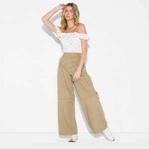 Women's High-Rise Pleated Baggy Leg Cargo Pants - Wild Fable™ Brown - 1 of 3
