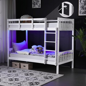 VINGLI Solid Wood Bunk Bed Twin Over Twin with LED Lights/USB Port - 1 of 4