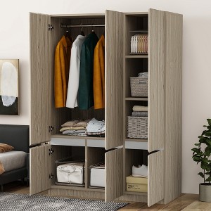 TIRAMISUBEST 6-Door Bedroom Armoire Closet with Hanging Rod, Modern Wardrobe with Storage Shelves and Cabinets for Bedroom - 1 of 4