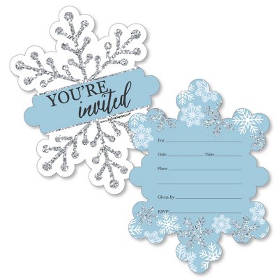 Big Dot of Happiness Winter Wonderland - Shaped Fill-in Invites - Snowflake Holiday Party and Winter Wedding Invites Cards with Envelopes - Set of 12