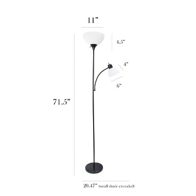 Black Adjustable 71.5" Torchiere Floor Lamp with Reading Light