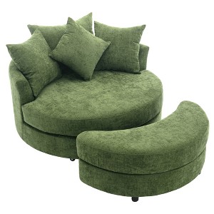 CLIHOME 360° Swivel Accent Barrel Chair with Storage Ottoman & 4 Pillows, Modern Chenille Leisure Chair Round Accent - 1 of 4