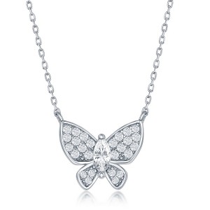Bella Silver Sterling Silver, White CZ Butterfly Neckalce - Silver - 16+2 Inch - 1 of 2