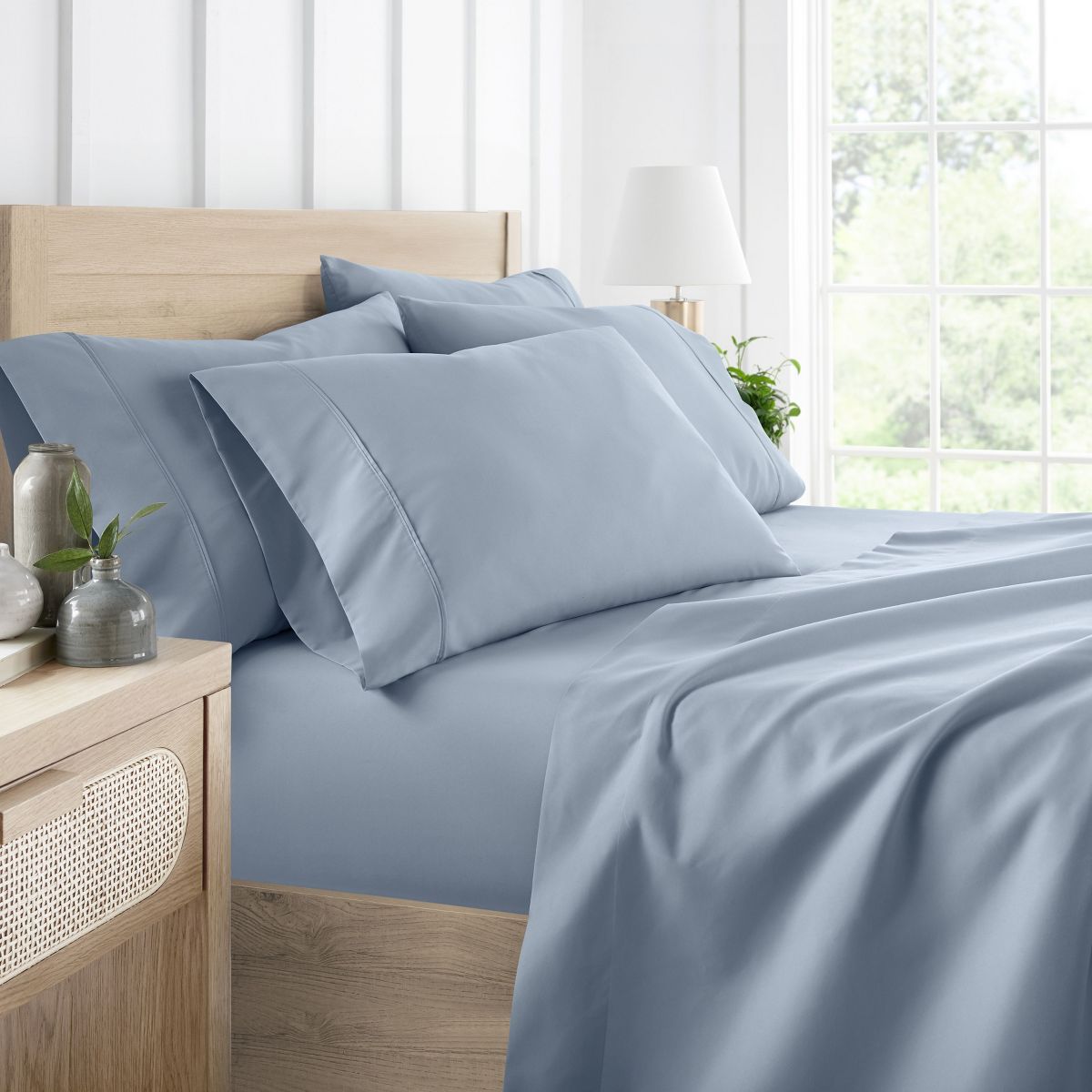 Solid 6 Piece Sheet Set - Ultra Soft, Deep Pocket - Becky Cameron (Extra Pillow Cases!), Light Blue, King