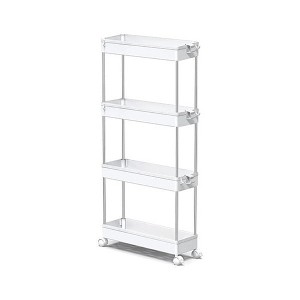 Apex Vanguards White Rolling Laundry Shelving Basket - 1 of 3