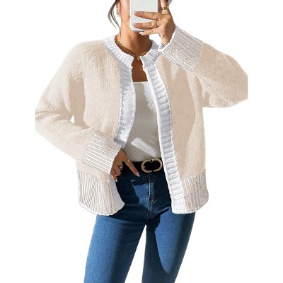 Coolmee Womens Fall Cardigan Sweaters Crewneck Long Sleeve Open Front Knit Sweater Women Fashion Cardigans
