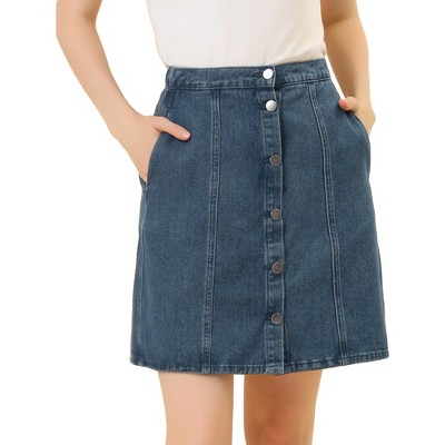 Allegra K Women's Elastic Back Short Button Down Denim Skirts with Pockets