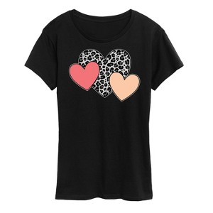 Women's - Instant Message - Snow Leopard Colored Hearts Short Sleeve Graphic T-Shirt - 1 of 4