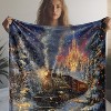 Lomsoe Vintage Christmas Train Starry Sky Print Flannel Blanket - All Seasons Soft and Warm Throw Blanket for Bed, Napping, Camping, Travel, Office - 3 of 4